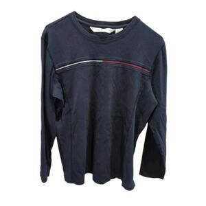 Tommy Hilfiger Woman Long Sleeve Shirt Size 1XL Navy Logo Stripe 100% Cotton EUC